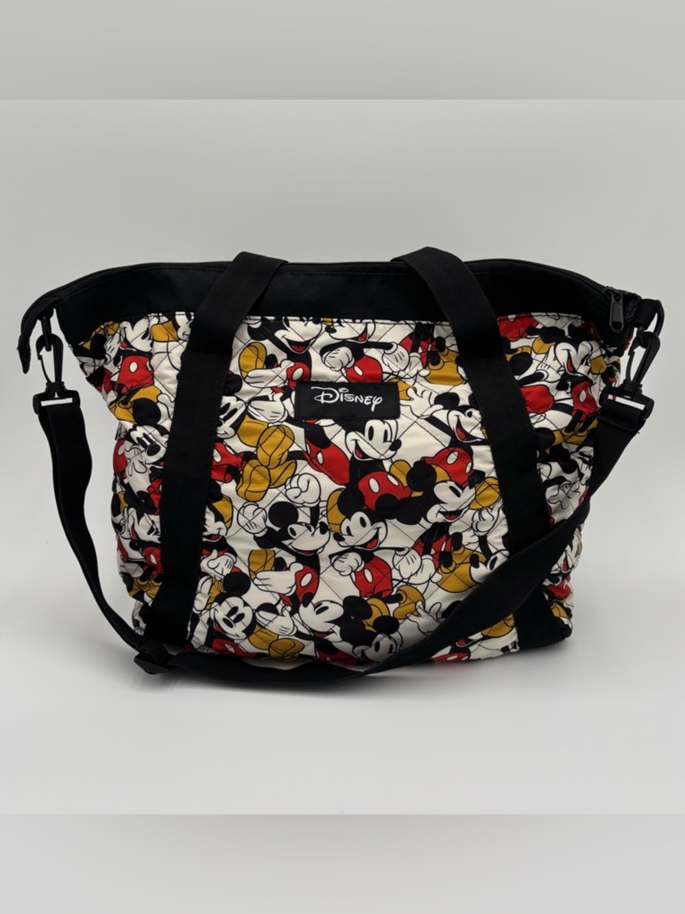 Disney Quilted Mickey Print Tote - Black, Red, Gold, White